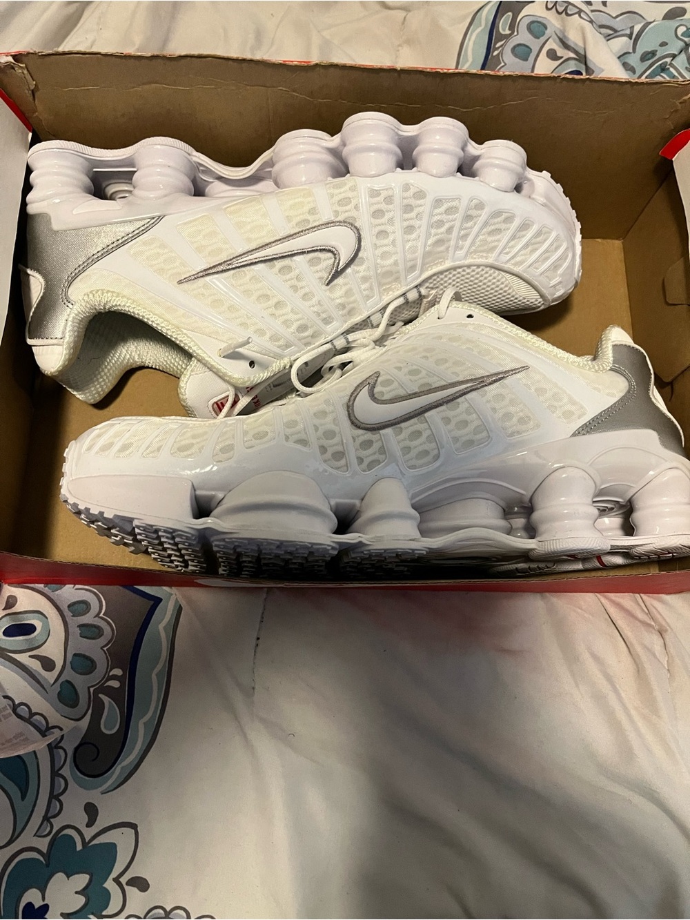 Nike White Silver Shox Running Shoes